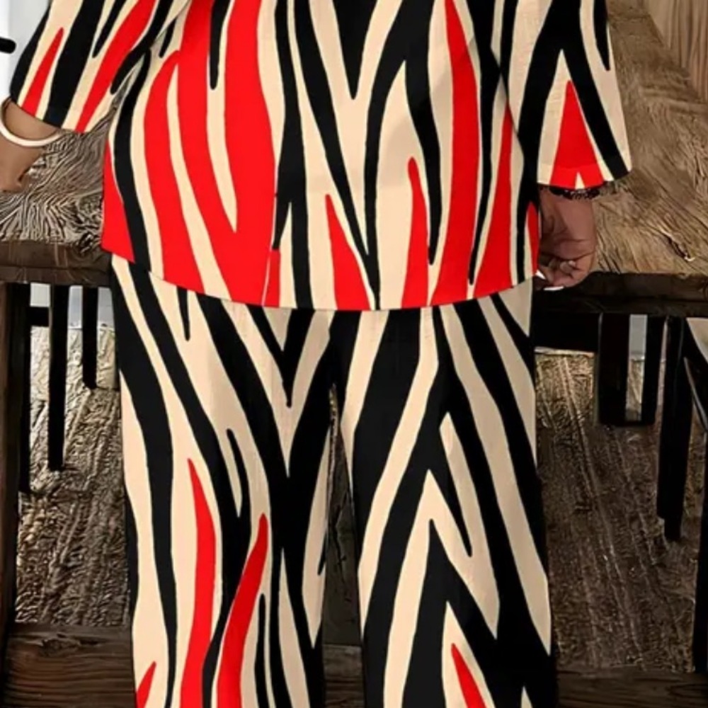 Zebra Print Two Piece Pant Set - Picture 2 of 7